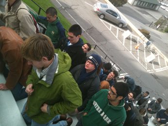 Praying the rosary on the front steps of the Oratory