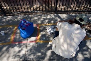 A guest marking his spot in line