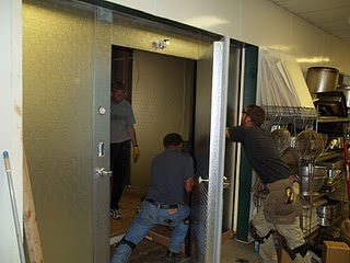 Installing the door on the new fridge
