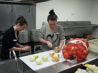 BSU students preparing dinner for the soup line