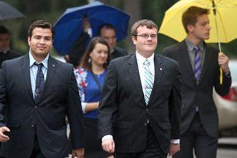 Chris Lovett walking to the Basilica with fellow Old Collegian James Walters