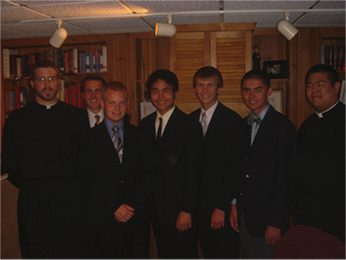 Old Collegians with Seminarian Matt Fase, CSC and Deacon Brian Ching, CSC