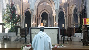 Fr John DeRiso,CSC at Church of Notre-Dame de Sainte-Croix in Le Mans, France