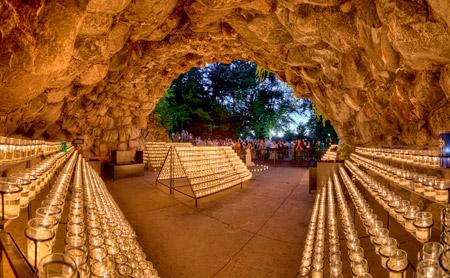 A panorama of the Grotto of Our Lady of Lourdes