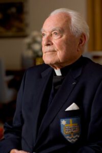 Rev. Theodore M. Hesburgh C.S.C. in his Hesburgh Library office