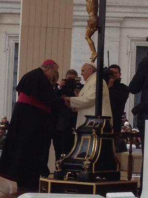 Bishop Daniel Jenky CSC meets with Pope Francis at the Vatican