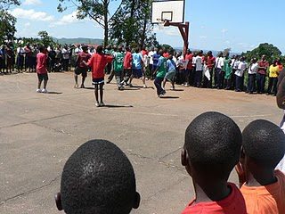 Lake View students playing basketball