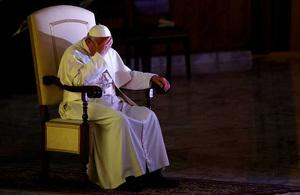 Pope Francis prays at the 'Pray for Peace' Vigil on Sept
