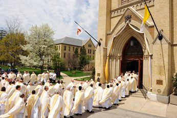 Priests lined up outside the Basilica