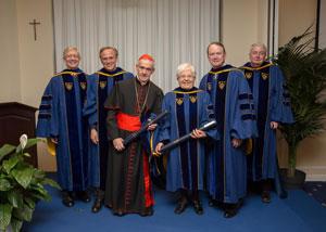 The University of Notre Dame conferred an honorary Doctor of Laws degree on Cardinal Jean-Louis Tauran and Maria Voce at the Notre Dame Rome Centre