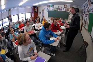 Fr Nate Wills, CSC teaching high school