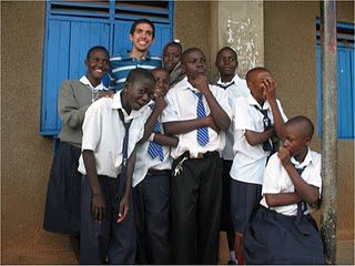 Mr Joe Wysocki outside the computer lab with his students