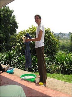 Joe washing his laundry by hand