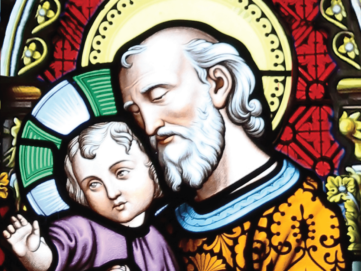 Stained Glass Saint Joseph with the Infant Christ from the Basilica of the Sacred Heart at the University of Notre Dame