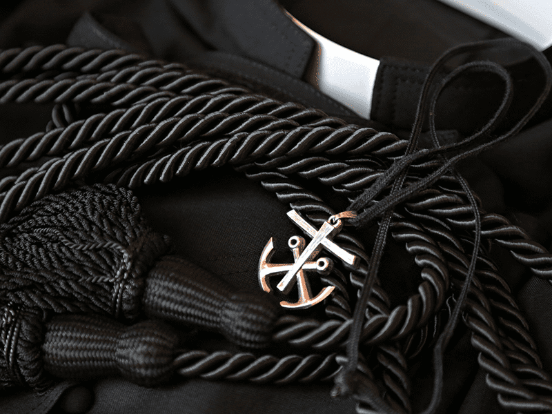 Cross and Anchor with black rope and collar