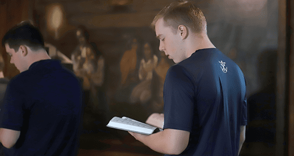 Seminarian at prayer in the Log Chapel