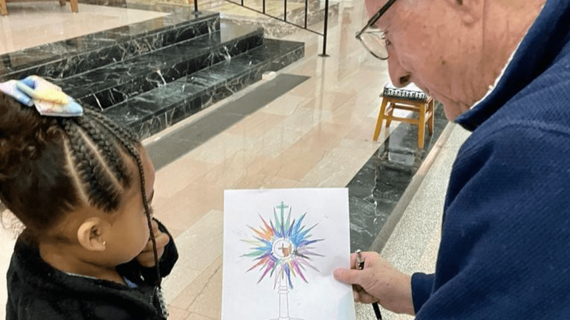 Children coloring during Adoration at Holy Cross Parish