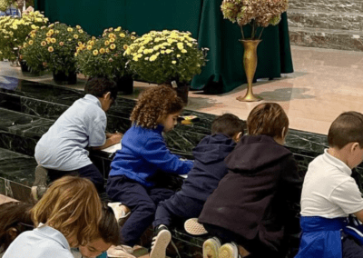 Children coloring during Adoration at Holy Cross Parish