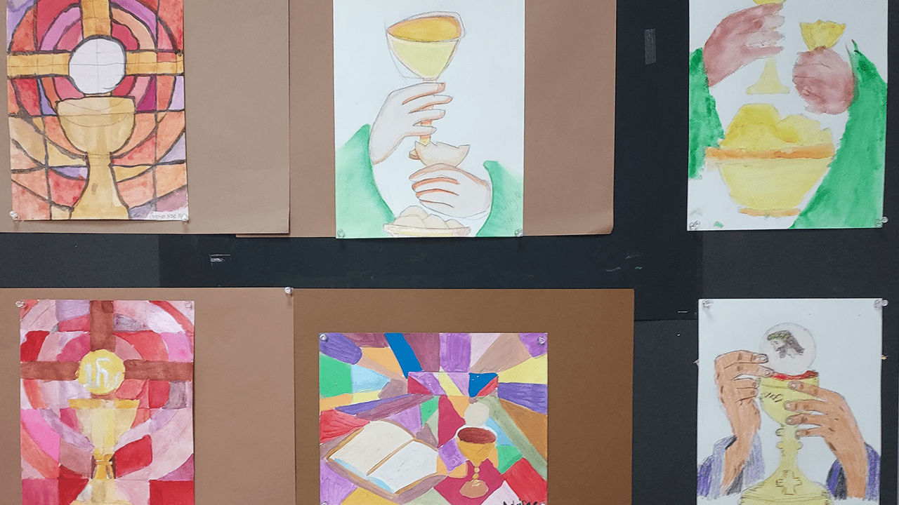 Eucharistic drawings from students at Holy Cross Parish in South Bend, Indiana