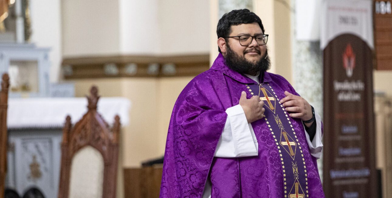 Fr Felipe giving the homily on Ash Wednesday at St. Adalbert Church in South Bend, Indiana.