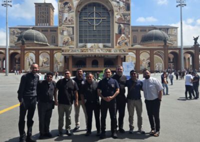 Group picture of young religious in front of the Basilica of Our Lady of Aparecida.