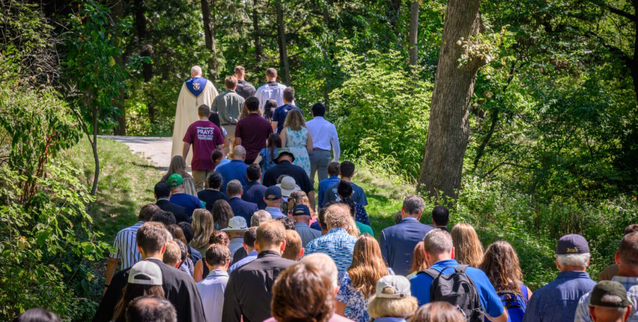 Seminarian Eric Washkewicz gives a homily at a 2026 Lucernarium celebration at Moreau Seminary and Scholasticate.
