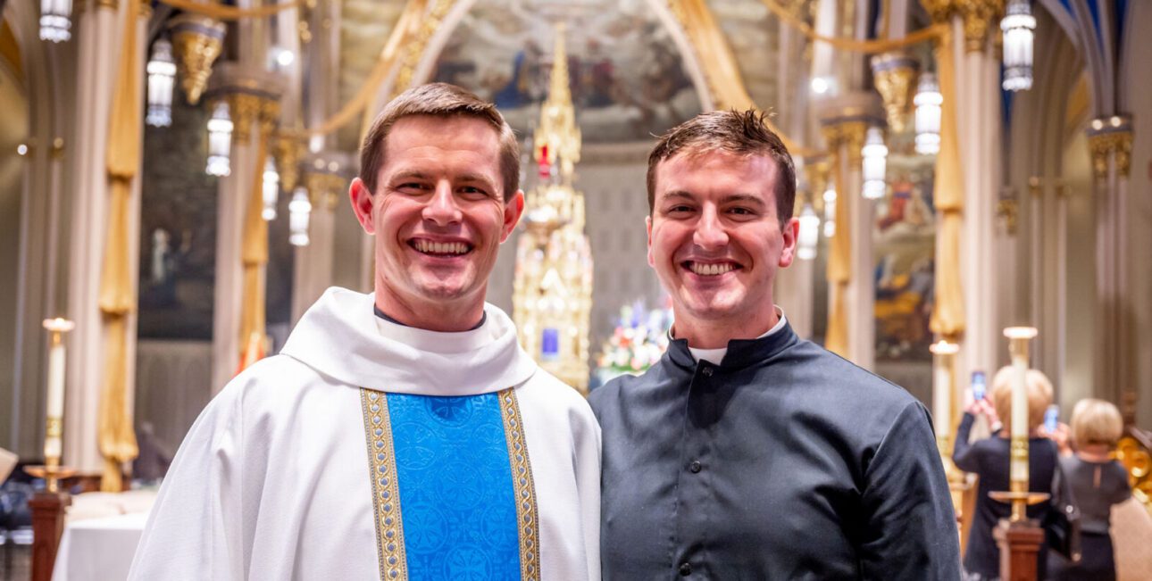 From left to right is Rev. Brogan Ryan, C.S.C., and Rev. Michael Ryan, C.S.C. at the 2019 Ordination Mass.