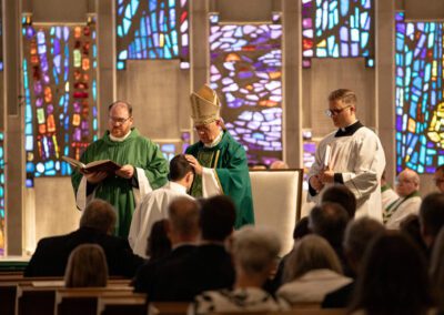 Most Reverend Bishop Kevin Rhoades, Bishop of the Diocese of Fort Wayne-South Bend lays his hands on Rev. Ms. Timothy Wymore during the diaconate ceremony.