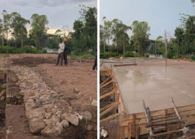 Before and after pictures of the building of Eden Academy in Utegi, Tanzania