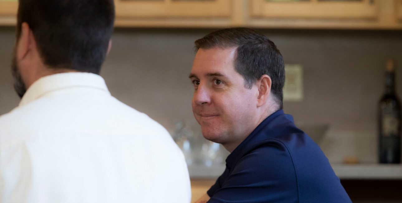 Fr Chase Pepper, C.S.C., listens to a speaker at a Moreau Mission Collaborative retreat.