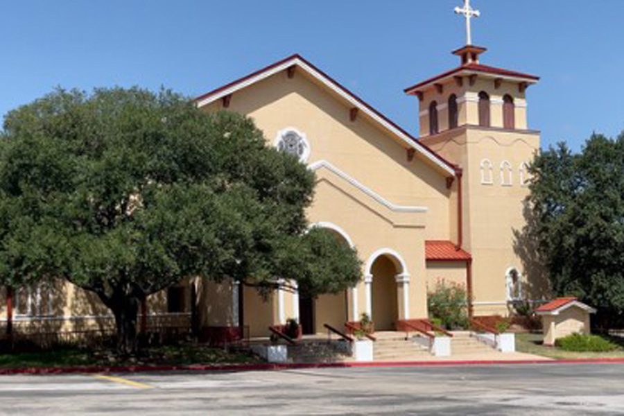 Pictured is an outside view of the San Jose Catholic Church in Austin, Texas.