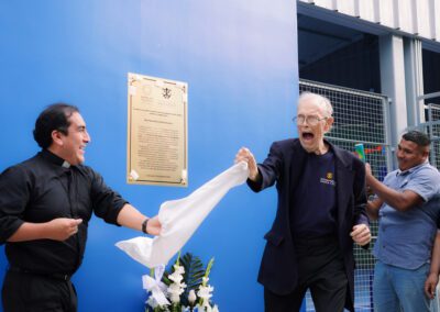 Unveiling of the dedication plaque and blessing at the new Brother Juan Benesh, C.S.C., Mini Coliseum in Lima, Peru.