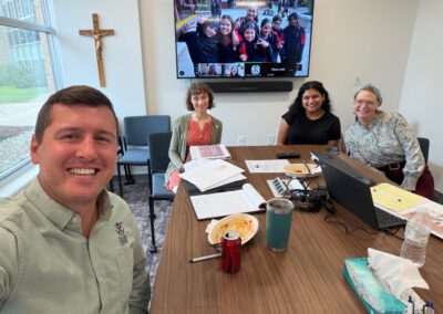 Pictured from left to right are Holy Cross Mission Center members Michael Jezewak, Paula Lent, Maria Kangapadan with Melanie Mulkey from St. Joseph Parish in South Bend at a recent information luncheon