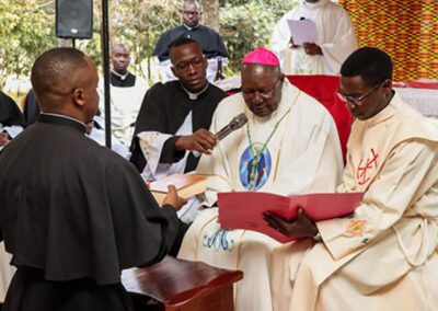 The Most Rev. John Obala Owaa, Bishop of the Diocese of Ngong, is pictured blessing the new Holy Cross Center Kiserian in Nairobi, Kenya.